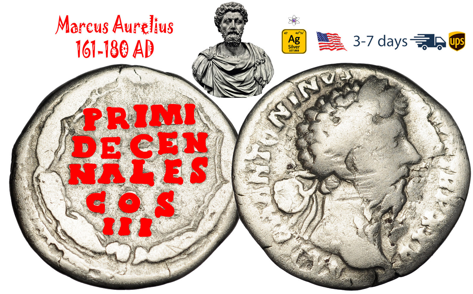 Ancient Roman Empire Coin Silver Denarius Marcus Aurelius 161 180 AD #33238