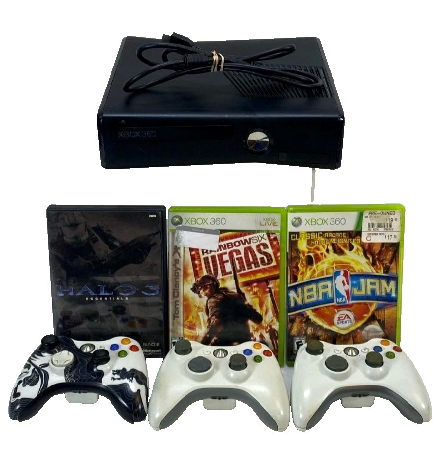 Microsoft Xbox 360 S 250GB Console Bundle w/ 3 controllers & games - Tested