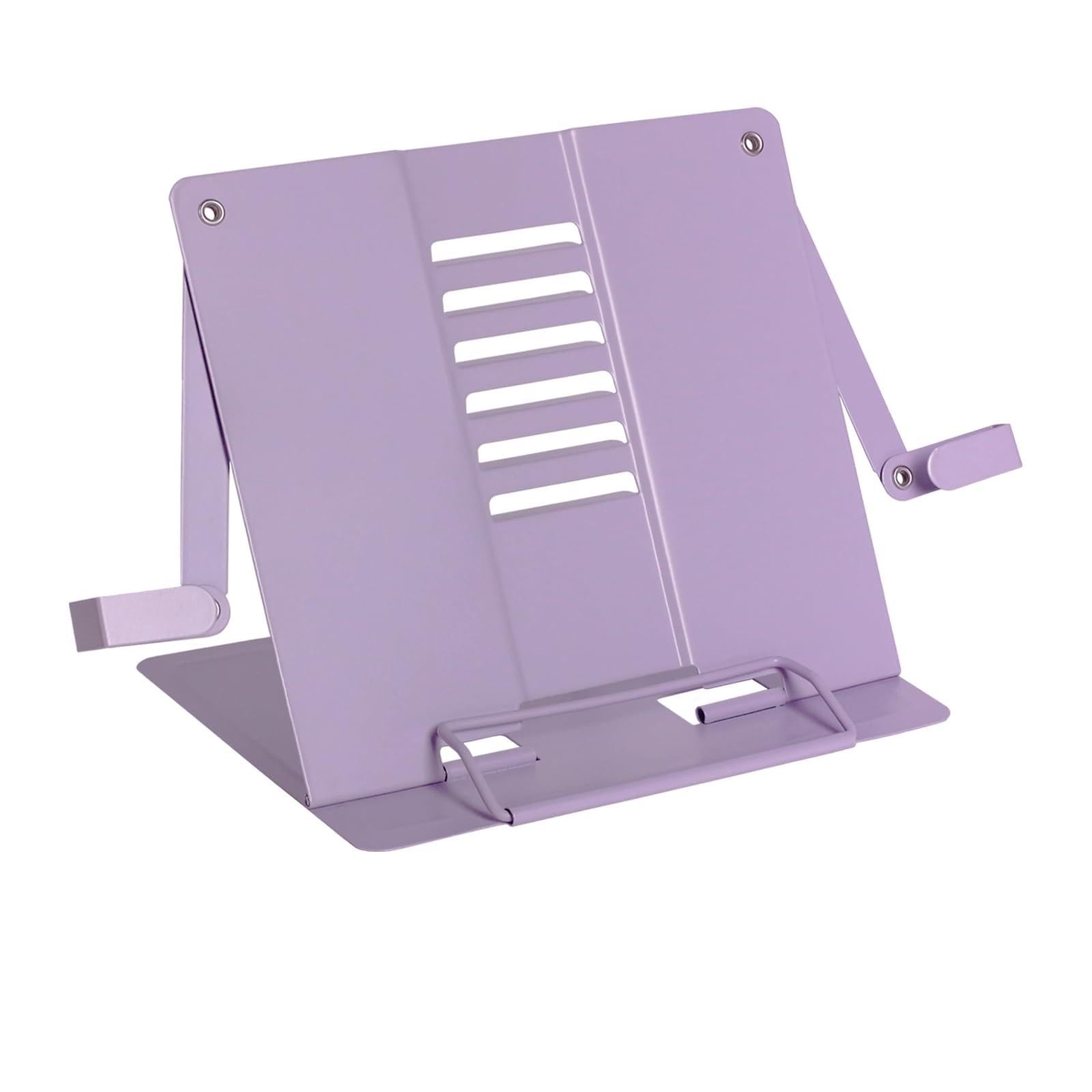 LunaBeam Metal Desk Book Stand for Reading with Adjustable Clips, Purple 