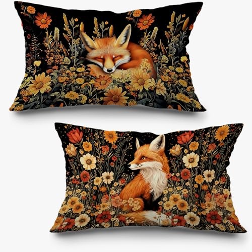 Vintage Moody Floral Fox Pillow Covers 12x20 Dark Cottagecore-pillow Covers-y