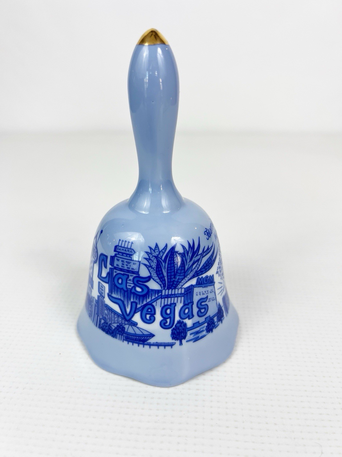 Vintage Souvenir Ceramic Las Vegas Bell Taiwan Collectible Light Blue & White