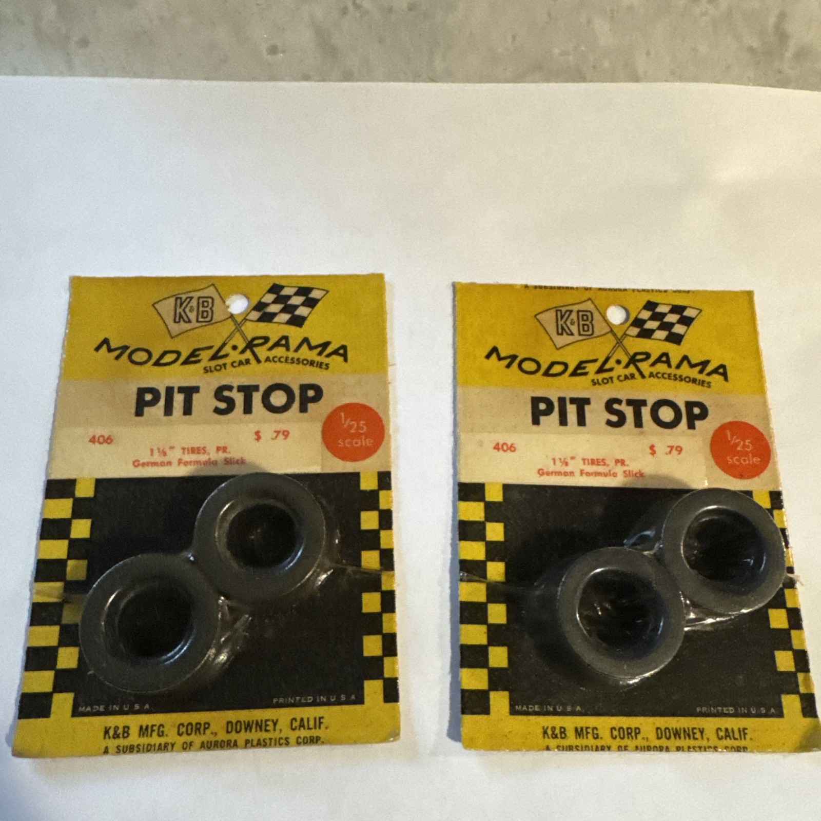 Aurora K&B Pit Stop 406 Lot of 2 Packs 1/25 Scale Slot Car 1 1/8 Slick Tires New