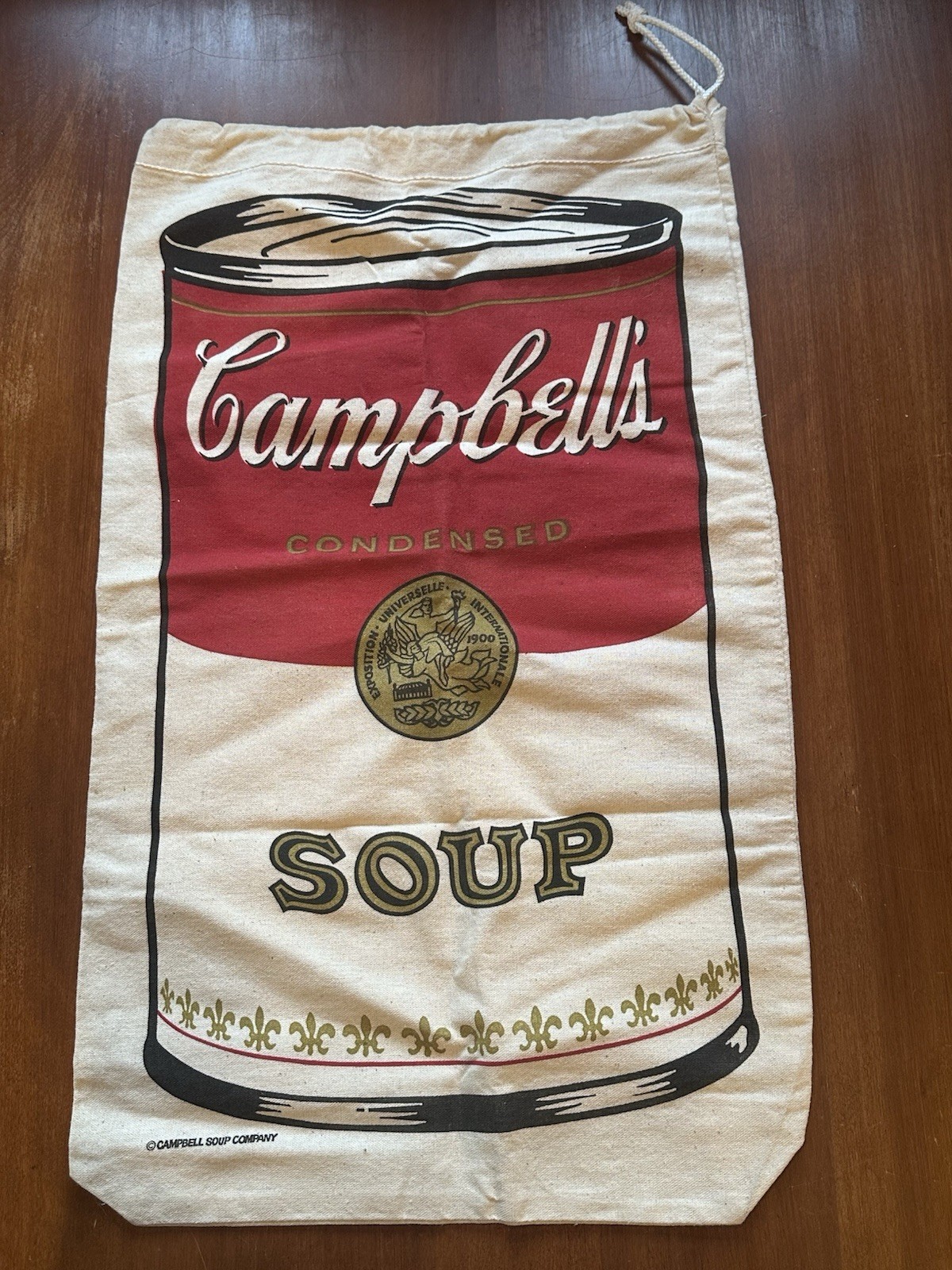 Vintage Andy Warhol Campbell Soup Pop Art Drawstring Beach Laundry Bag EUC