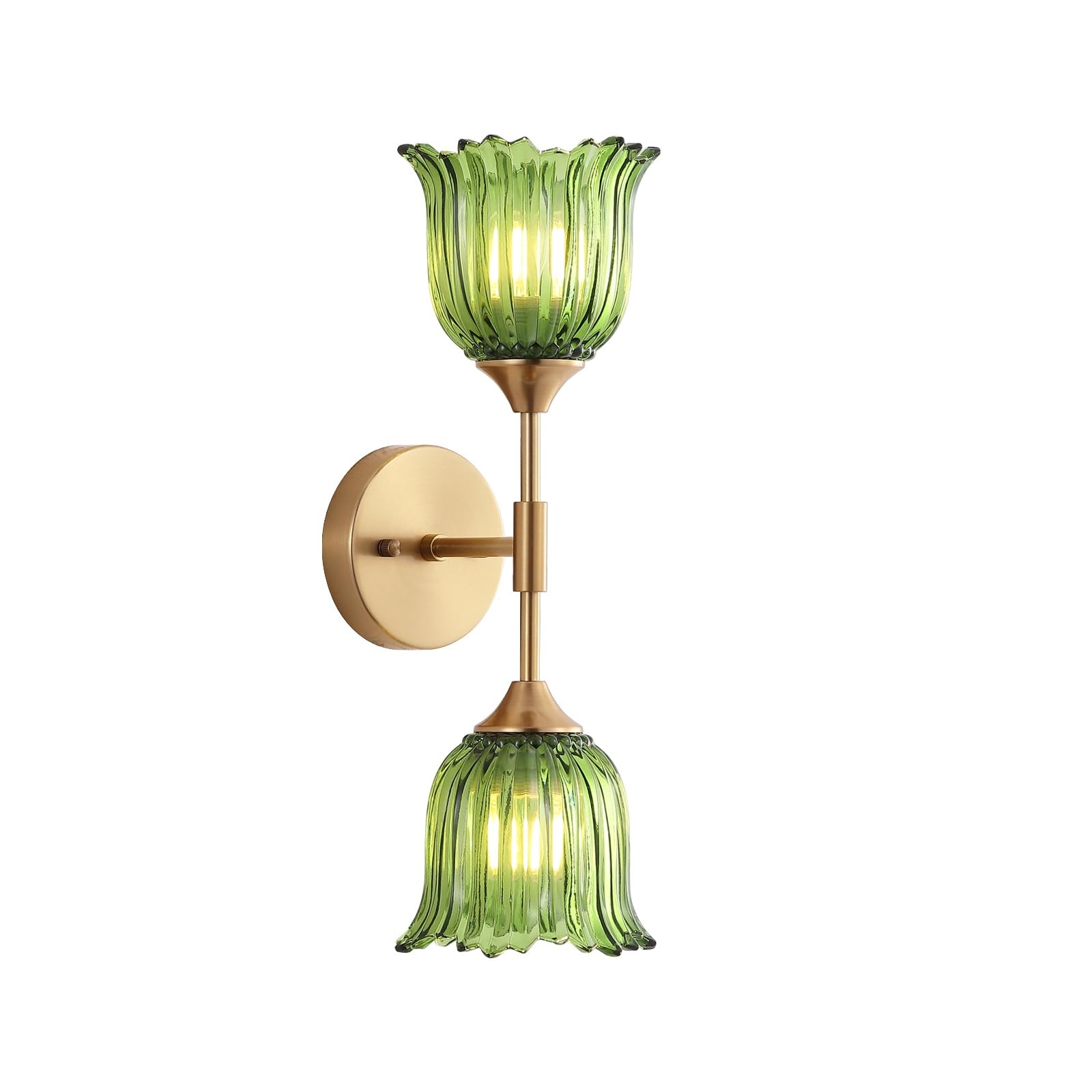 BYOLIIMA 2Lights Gold Wall Sconce with Green Glass Shades Modern Mid Century ...
