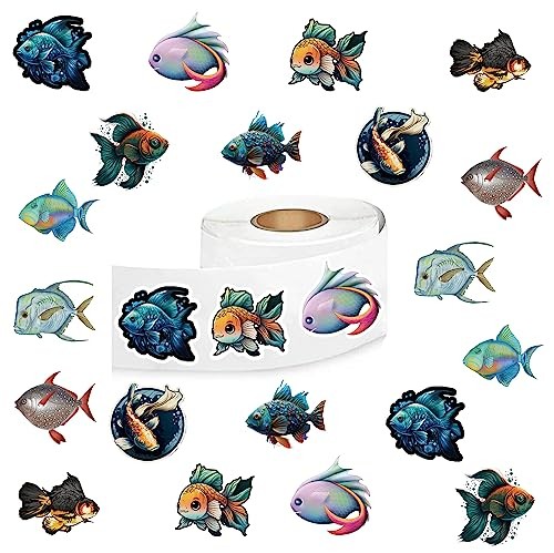500 Pcs Fish Animals Aesthetic Cute Round Seal Label Self Fish Animals Stickers
