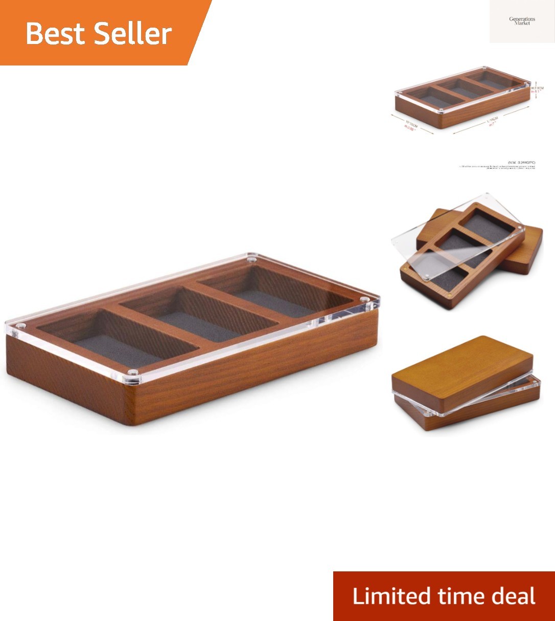 Solid Wooden Glass Top Jewelry Display Case,Wooden Small Jewelry Tray for Col...