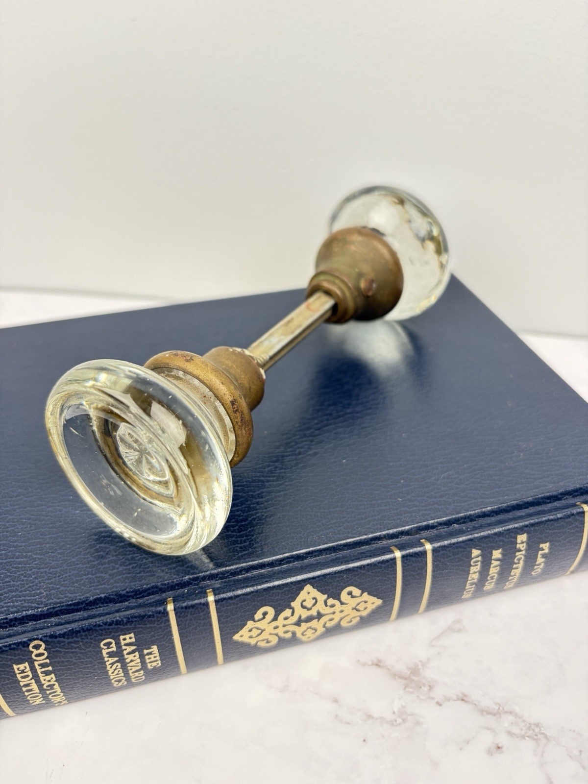 Vintage Glass Door Knob Set Flat Smooth Round