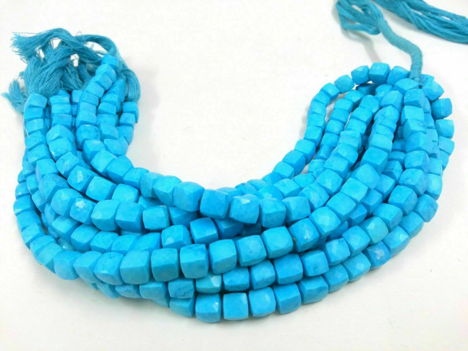 1 Strand Natural Blue Turquoise 3D Cube Box Faceted 8-9mm Gemstone Beads 7''inch