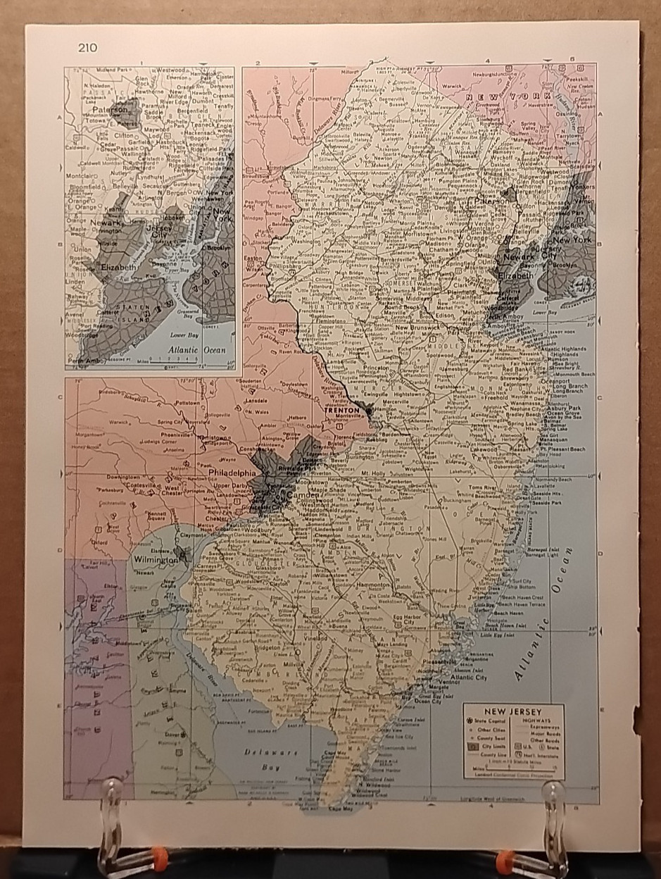 Old Vintage NEW JERSEY Atlas Map 1961 MSM Life Pictorial Atlas of the World