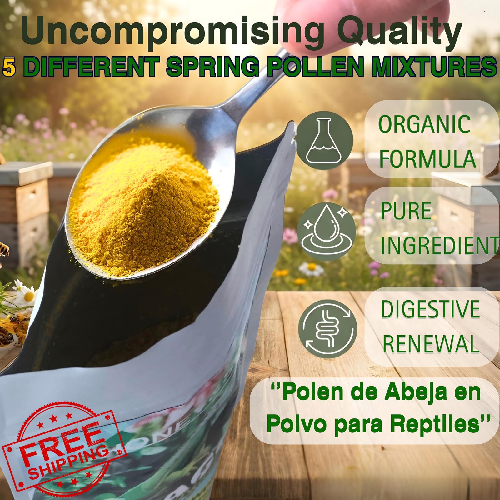 HONEYandSUN Organic Bee Pollen Reptile 3.5oz Bearded Dragon