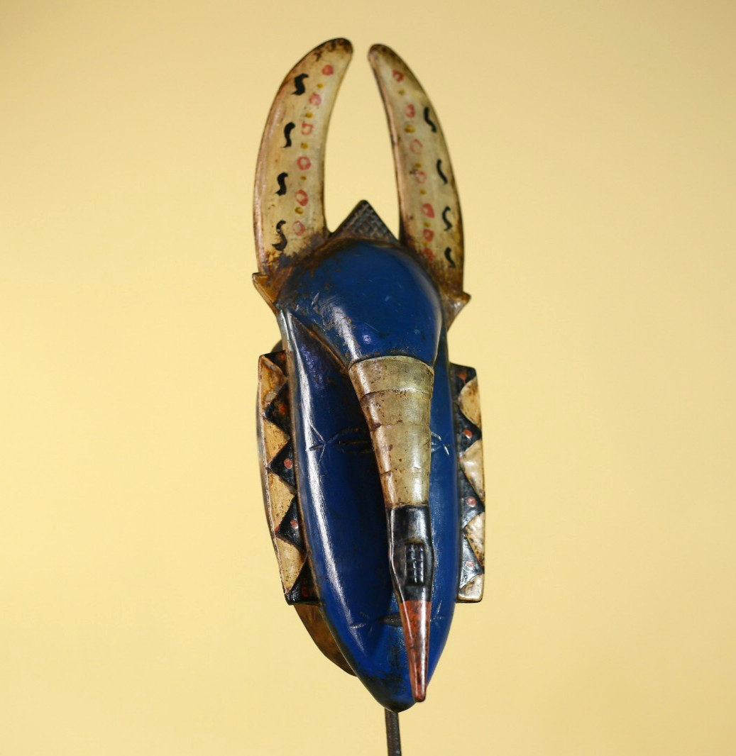 African Wooden Antelope Mask Hand Carved Wood Wall Display Art-G6139