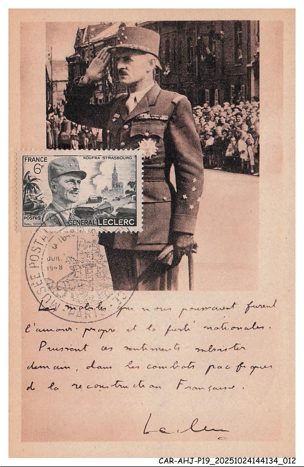 CAR-AHJP19-0902-CARTE-MAXIMUN - General Leclerc - 1948