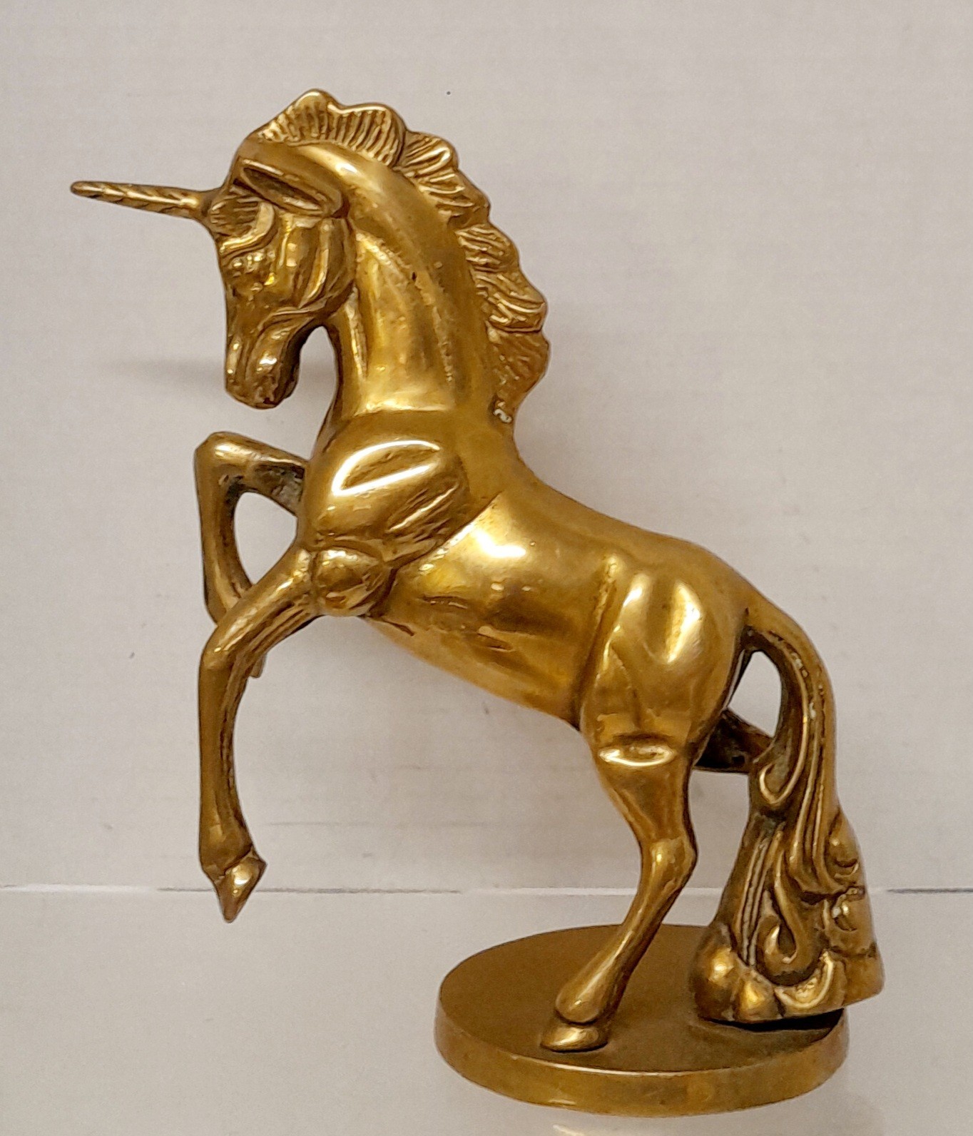 Vintage Solid Brass 7" Unicorn Figure Statue Fantasy Mythical Made In India