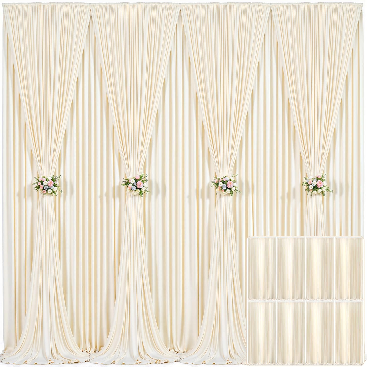 8 Panels Champagne Backdrop Curtain for Parties Wedding Baby Shower Free Phot...