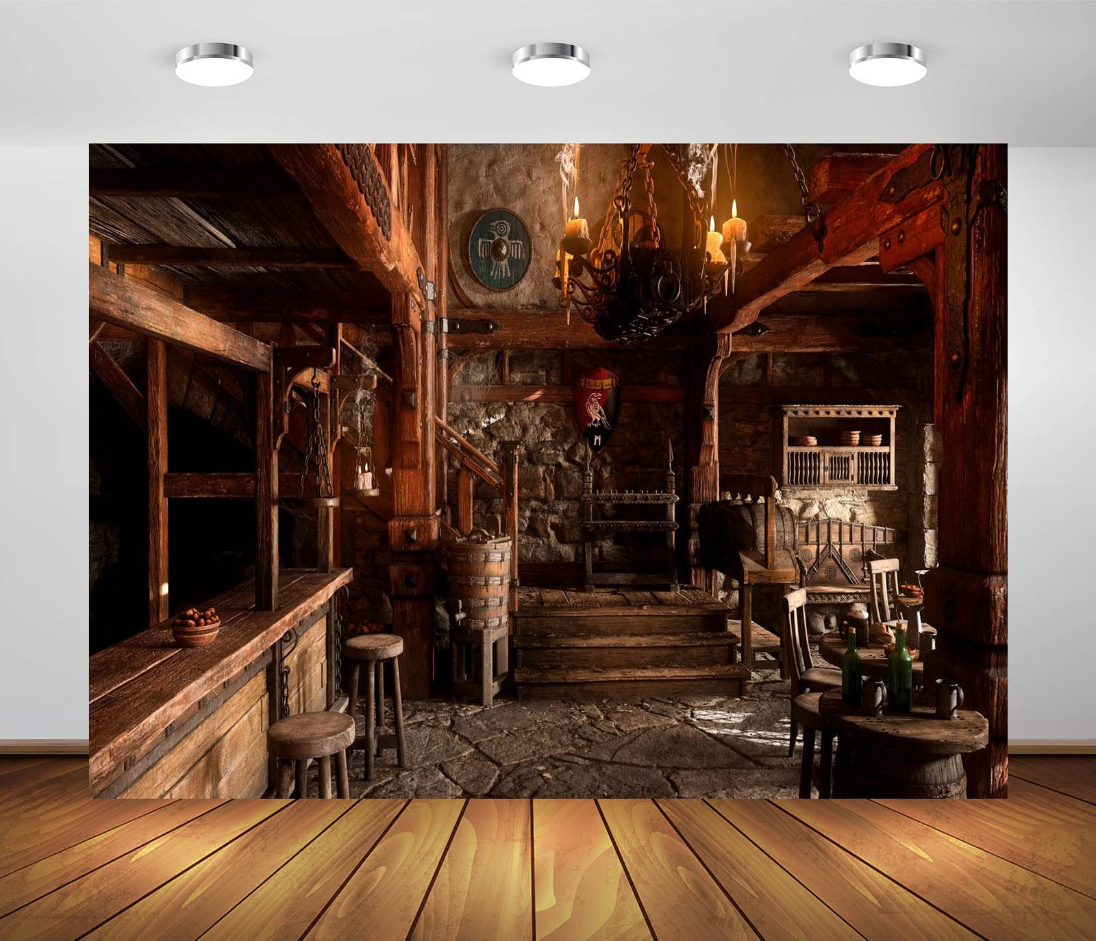 7x5ft Fabric Medieval Tavern Backdrop Photography Wooden Interior Ancient