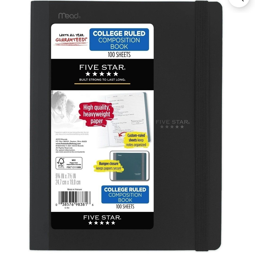 Five Star Composition Book, College Ruled, 100 Sheets