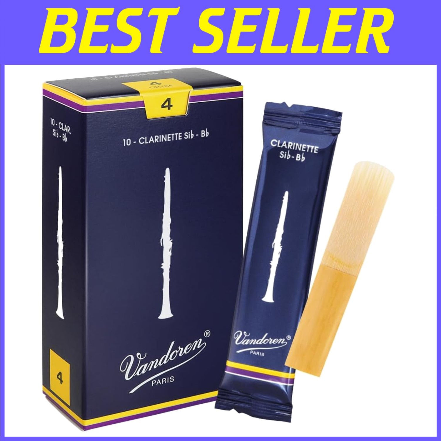 Professional Grade Clarinet Reeds - Strength 4, Pack of 10