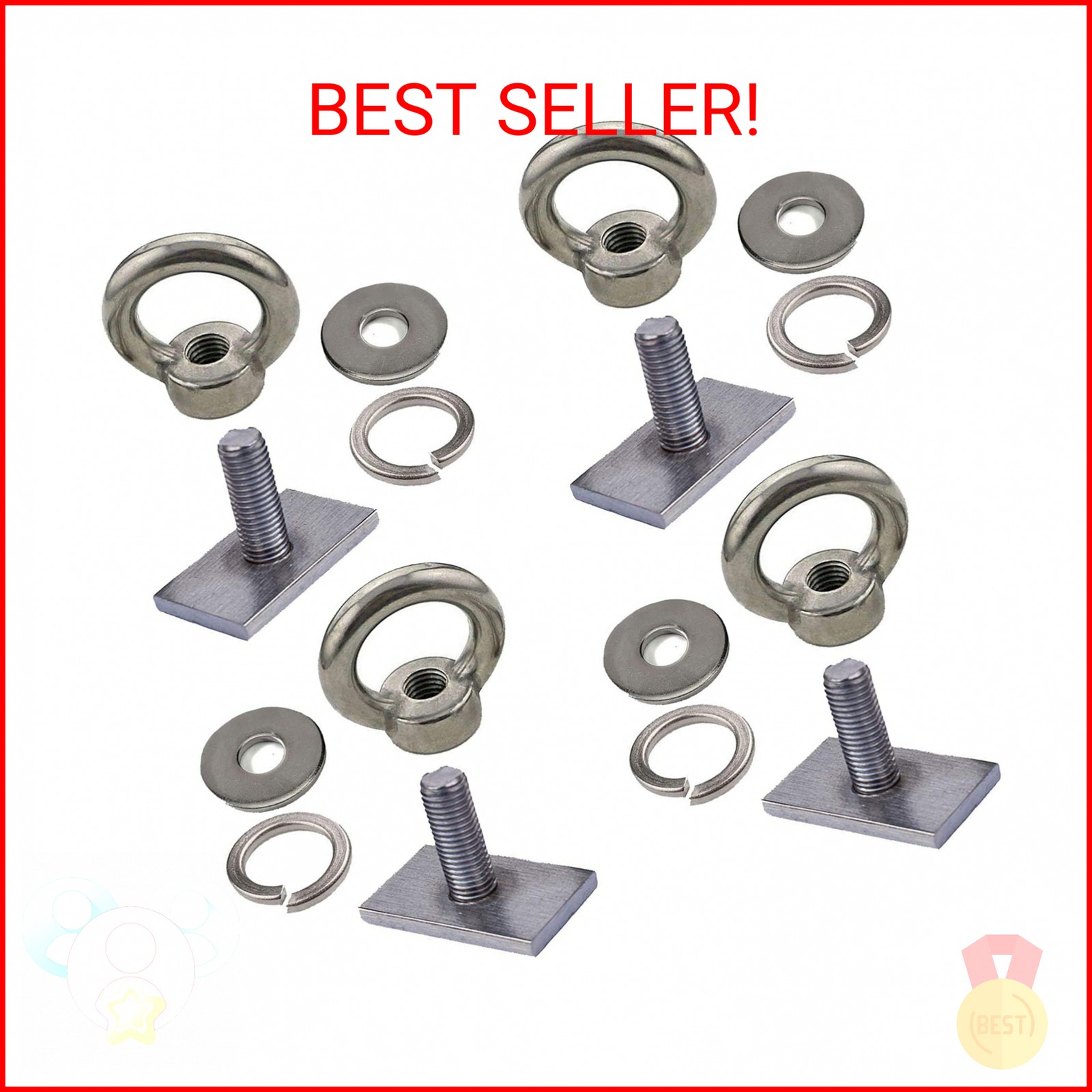 Pmsanzay 4 Pack Heavy Duty Eye Bolt, Stainless Steel - M8 Eye Nuts, Track Mount 