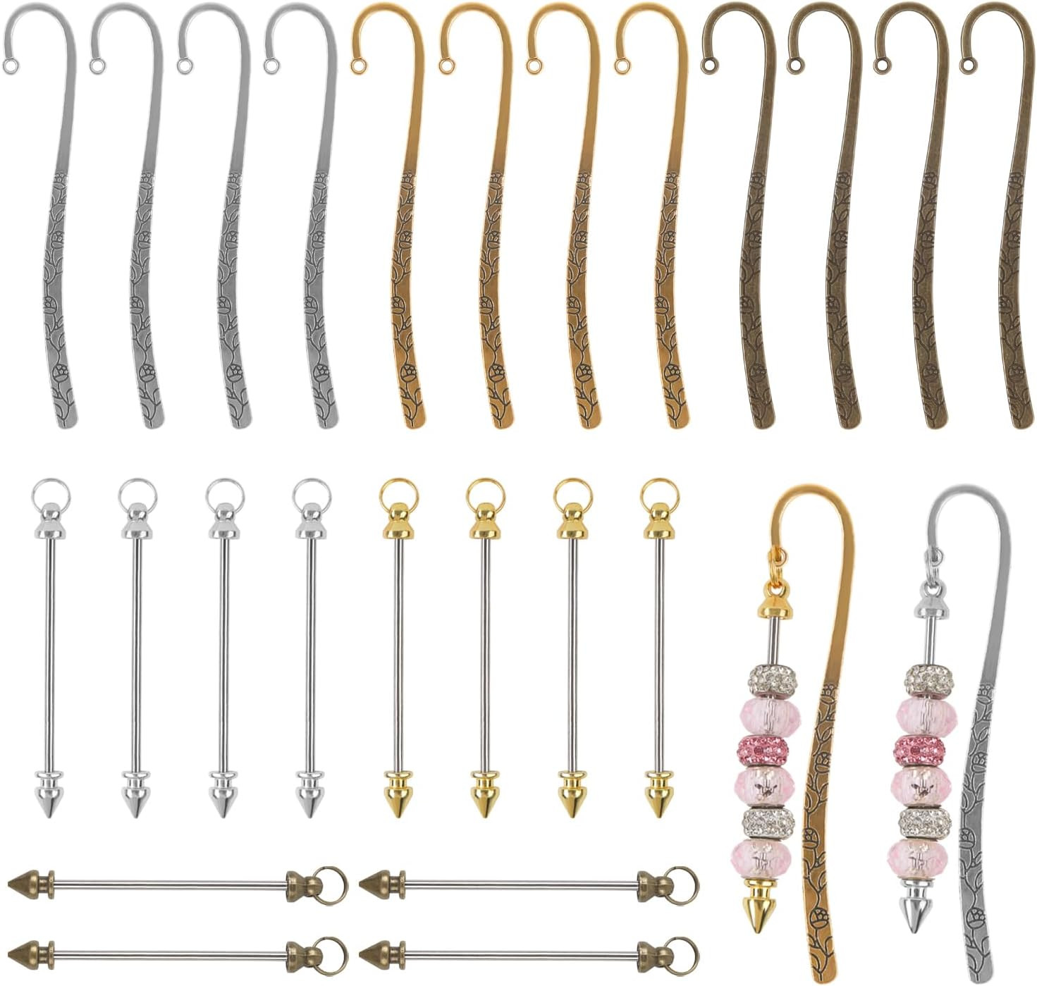 Beadable Bookmark and Keychain Making Kit - 24 Metal Hook Accessories
