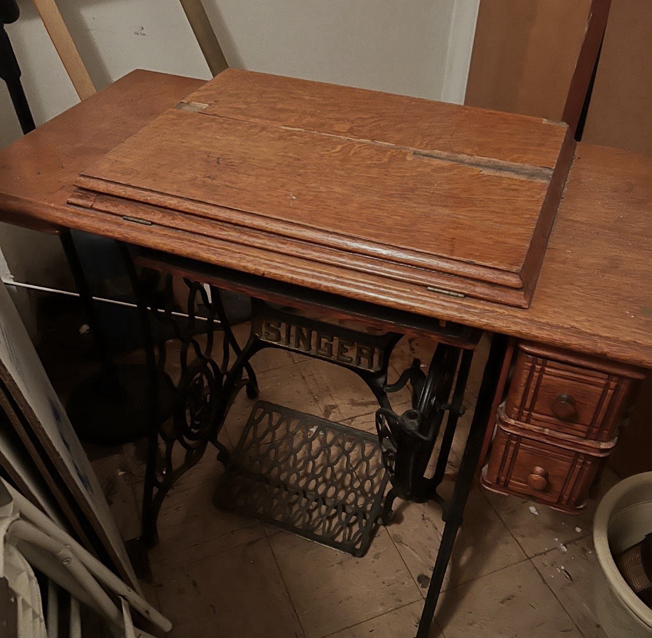 Singer Antique Treadle Sewing Machine Table with Cabinet, Pre-1930 Original