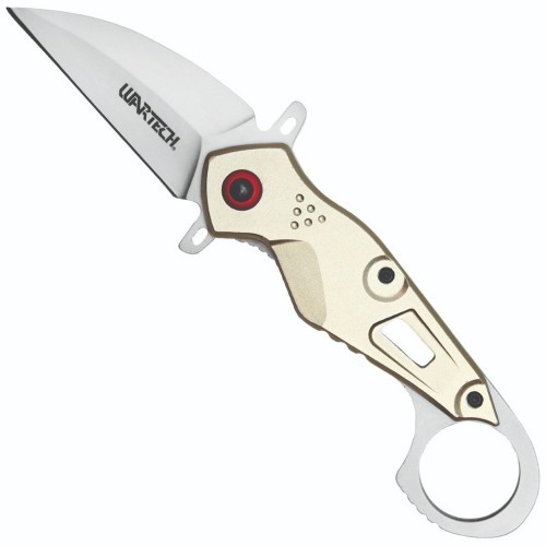WarTech PWT412DE Pocketknife Aluminum Stainless Tanto Plain Manual Gold Silver
