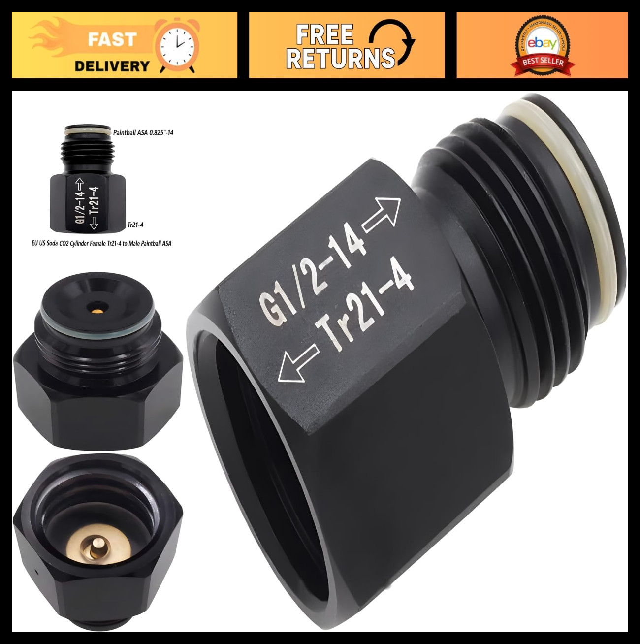 CO2 Pressure Regulator Adapter for Aquariums & Homebrew, TR21-4 to G1/2 Paintbal
