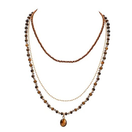 Bohemian Beaded Choker Necklaces for Women Handmade Multilayered Hippie Brown