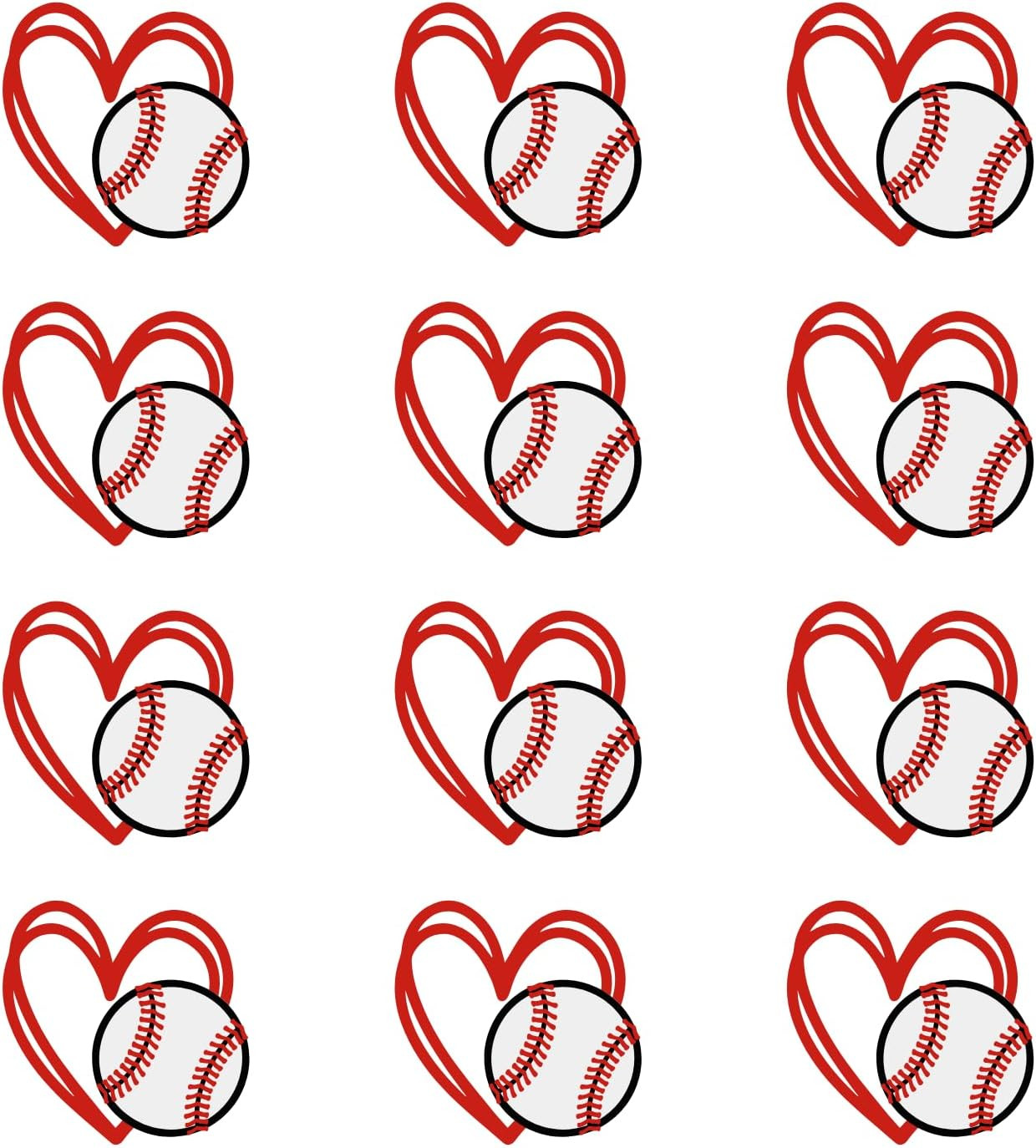 Baseball Heart Iron on or Heat Press Transfers, 12 Baseball 1X1 Inch Small Sport