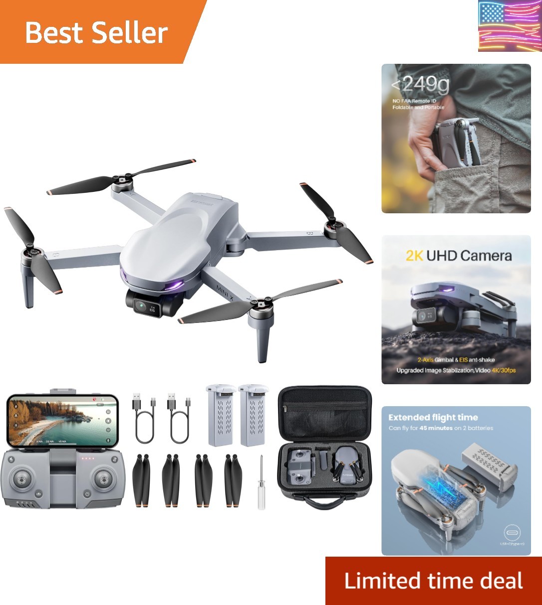 GPS Drone with 2K EIS Camera for Adults,Foldable RC Drones with Auto Return,5...