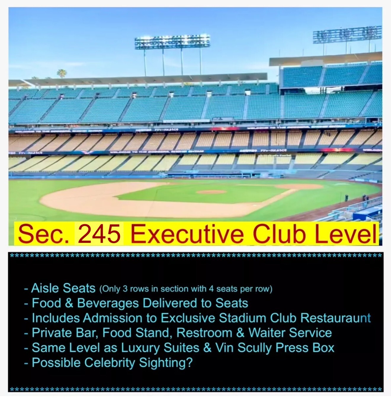 (2) Dodgers vs Marlins Tix 4/29/25* Executive Club Level w/Stadium Club Access *