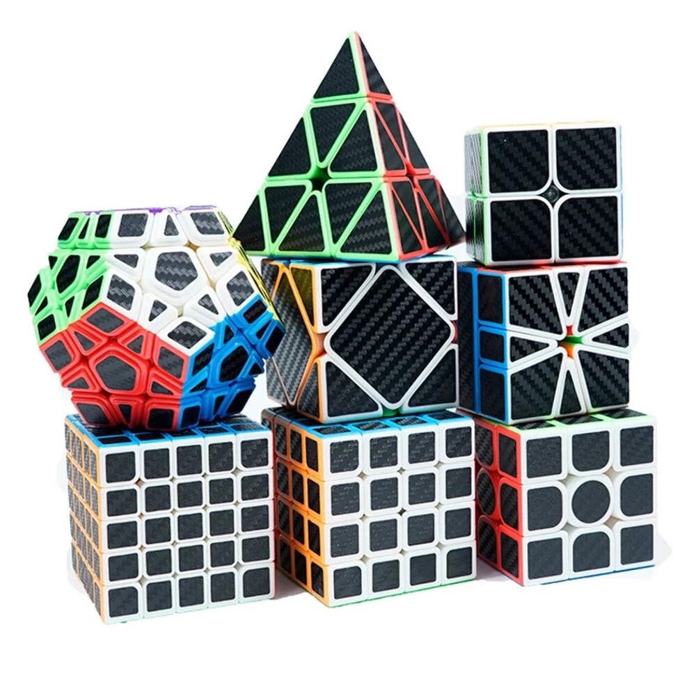 Two by Two to Five by Five Carbon Fiber Sticker Speed Cube and Shape Puzzles
