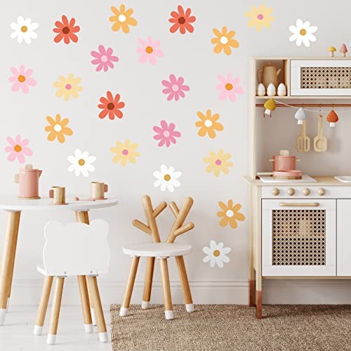  Daisy Wall Decal Flower Vinyl Wall Floral Decals Peel and Pink, White, Orange