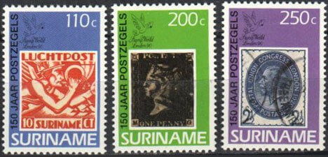 Surinam Stamp 858-860  - Penny Black, 150th anniversary
