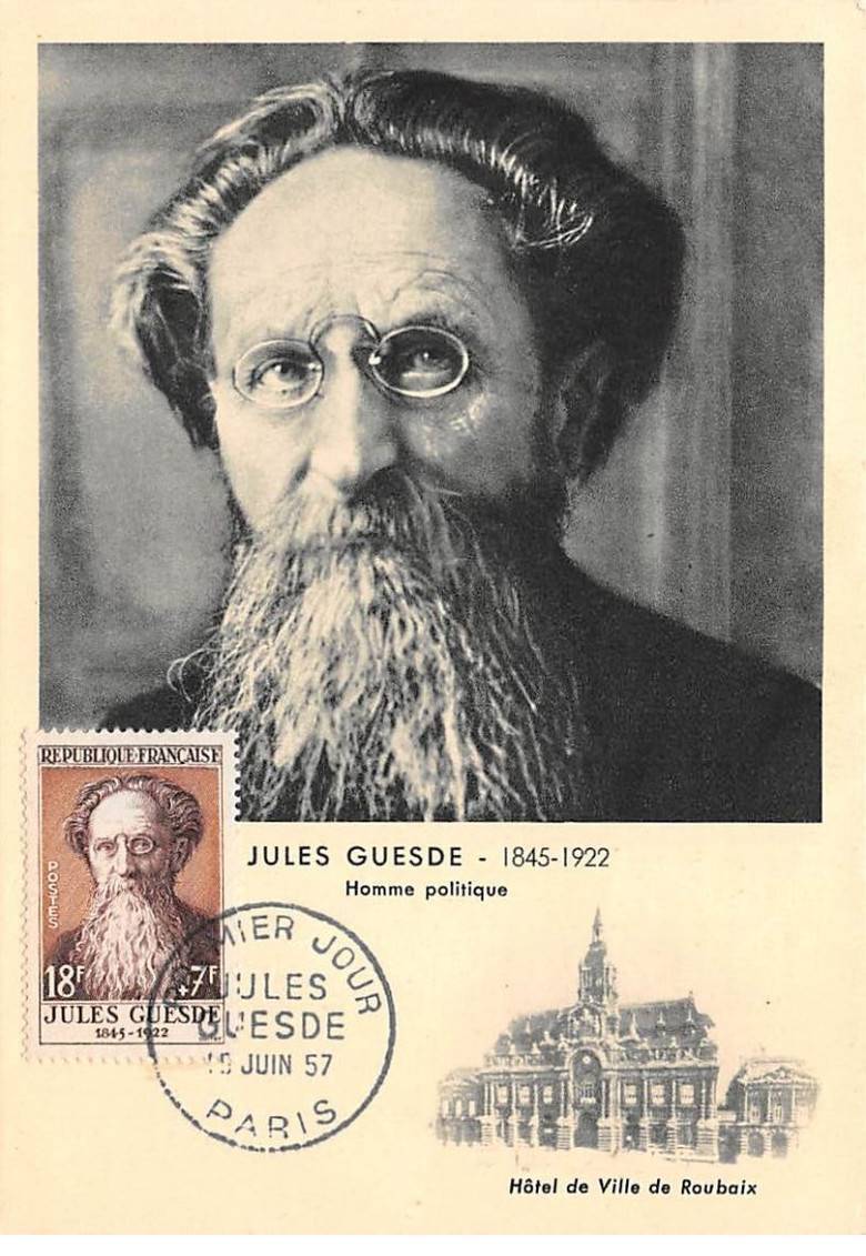 Maximum Card - FRANCE - COR12617 - 06/15/1957 - Jules Guesde - Cachet Paris -
