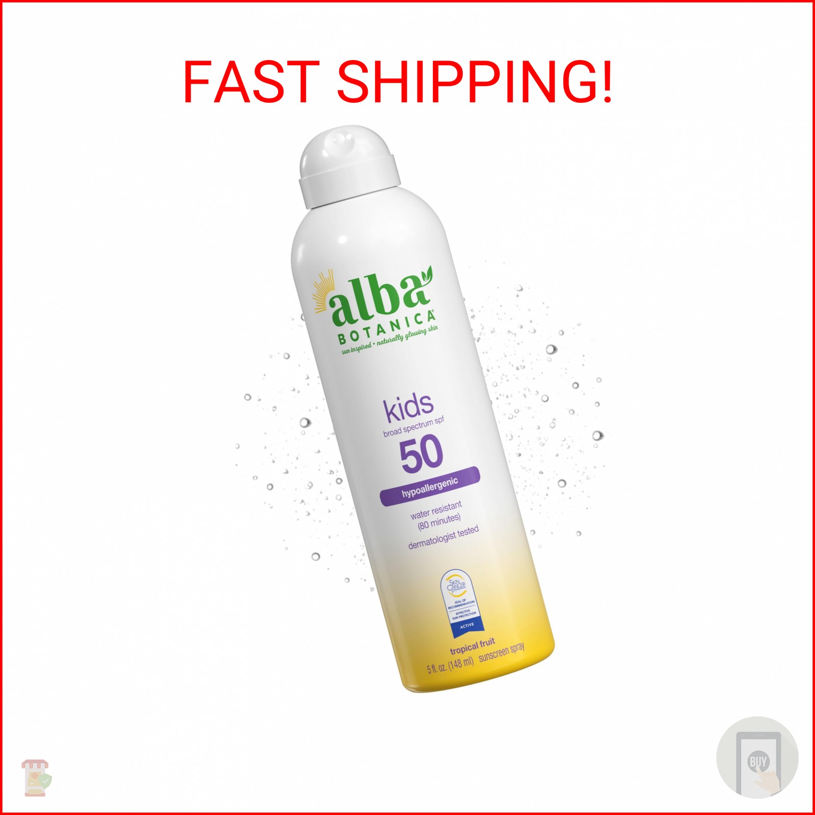 Alba Botanica Kids Sunscreen Spray for Face and Body, Tropical Fruit, Broad Spec