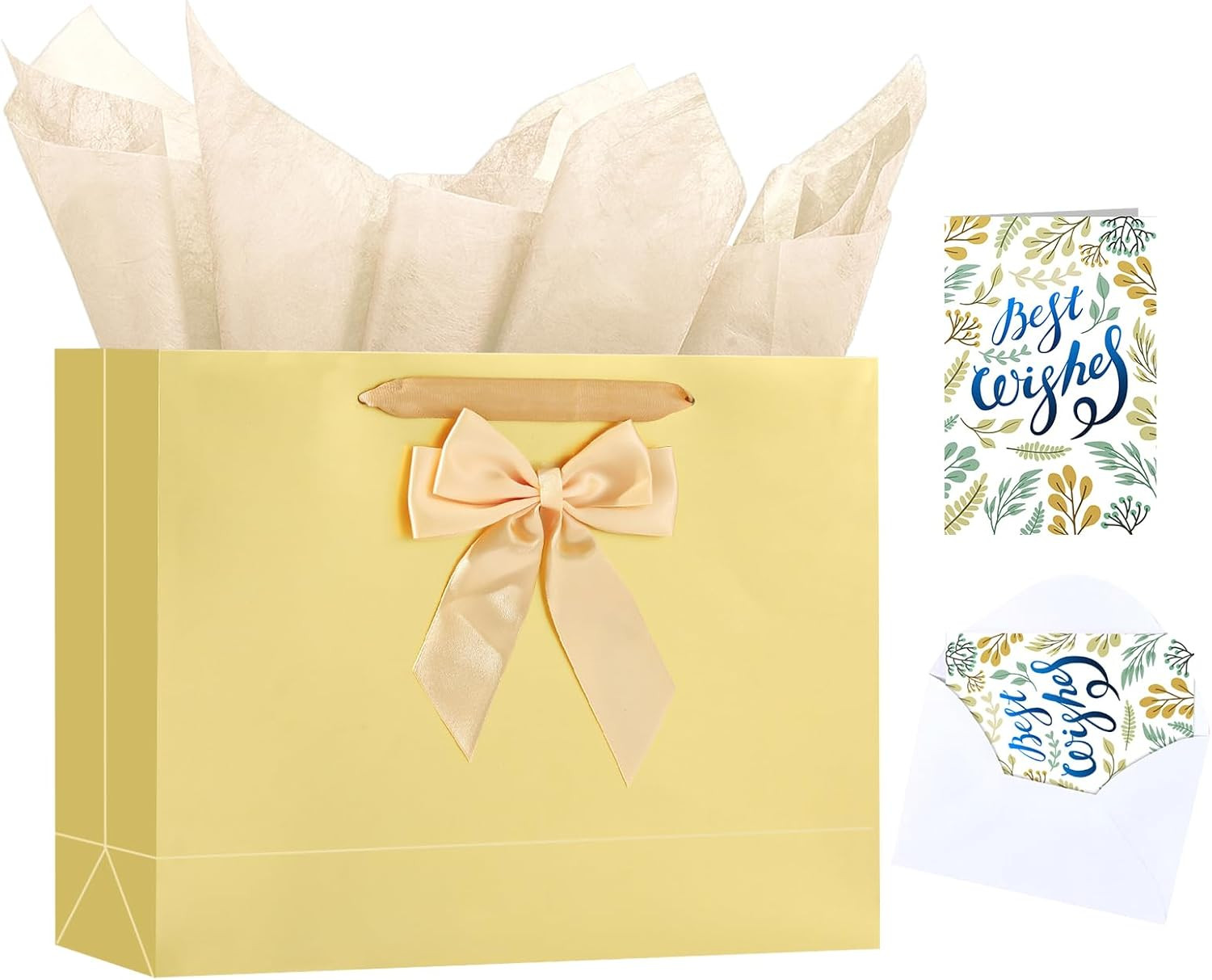 13" Valentines Gift Bag - 1 Large Paper Bag with Bow, Greeting Card & 2 Tissues,