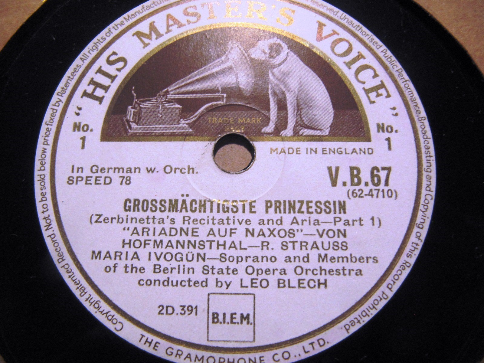 1932 Orig Cast MARIA IVOGUN Strauss ARIADNE auf Naxos Grossmächtige Prinzessin