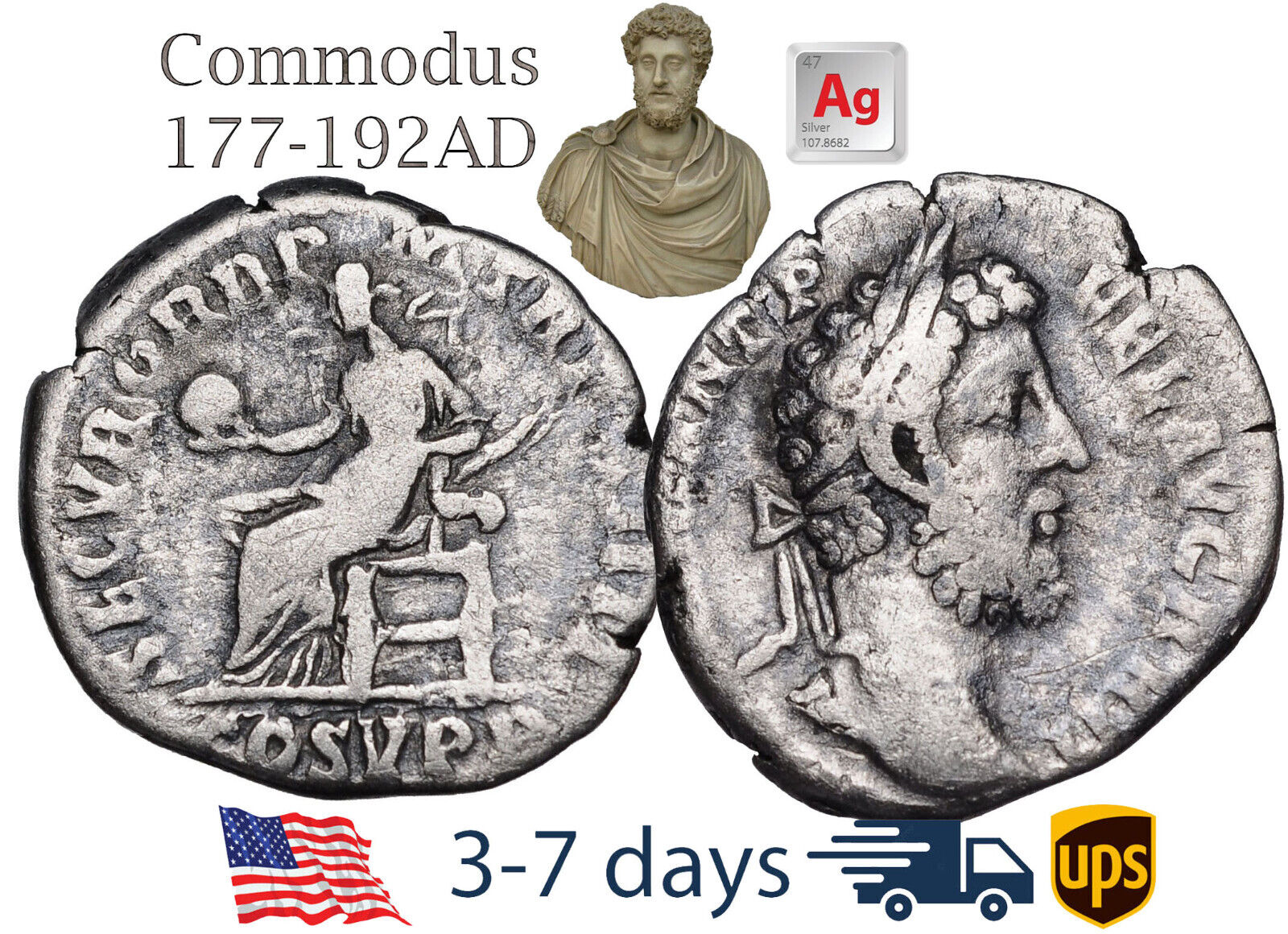Ancient Roman Empire Coin Silver Denarius COMMODUS 177 - 192 AD Authentic #21172