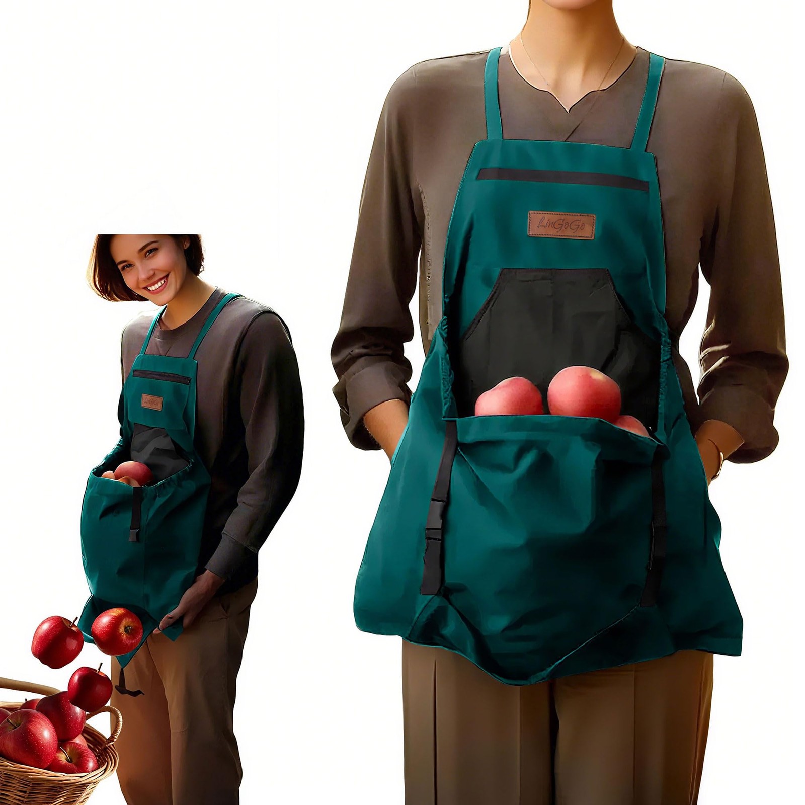 Gardening Apron with Harvesting Pouch for Women/Men, Adjustable Cross Back，Zi...