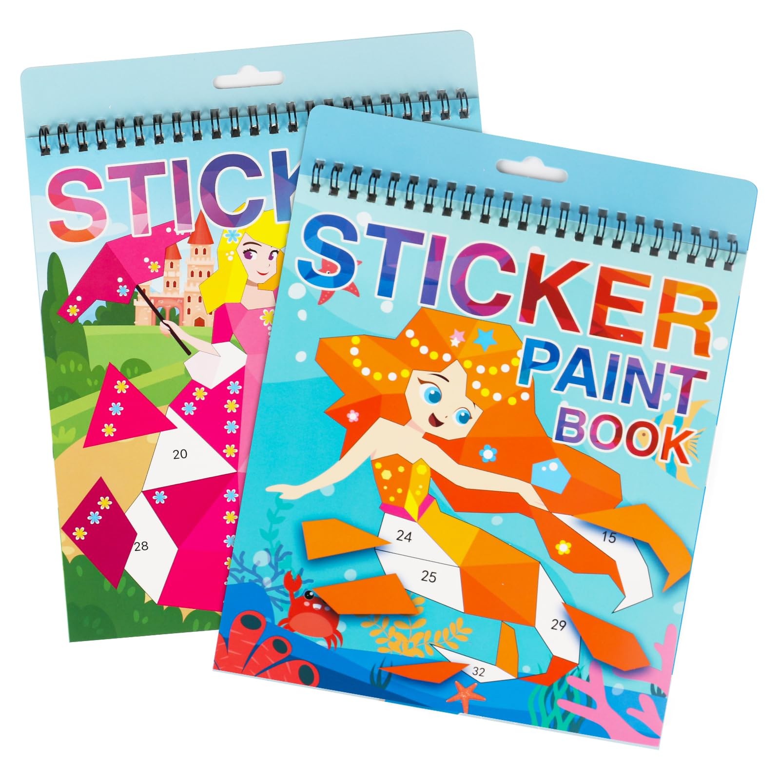 2 Pack Paint By Sticker Kids Crafts Activity Book Princess Mermaid Artists