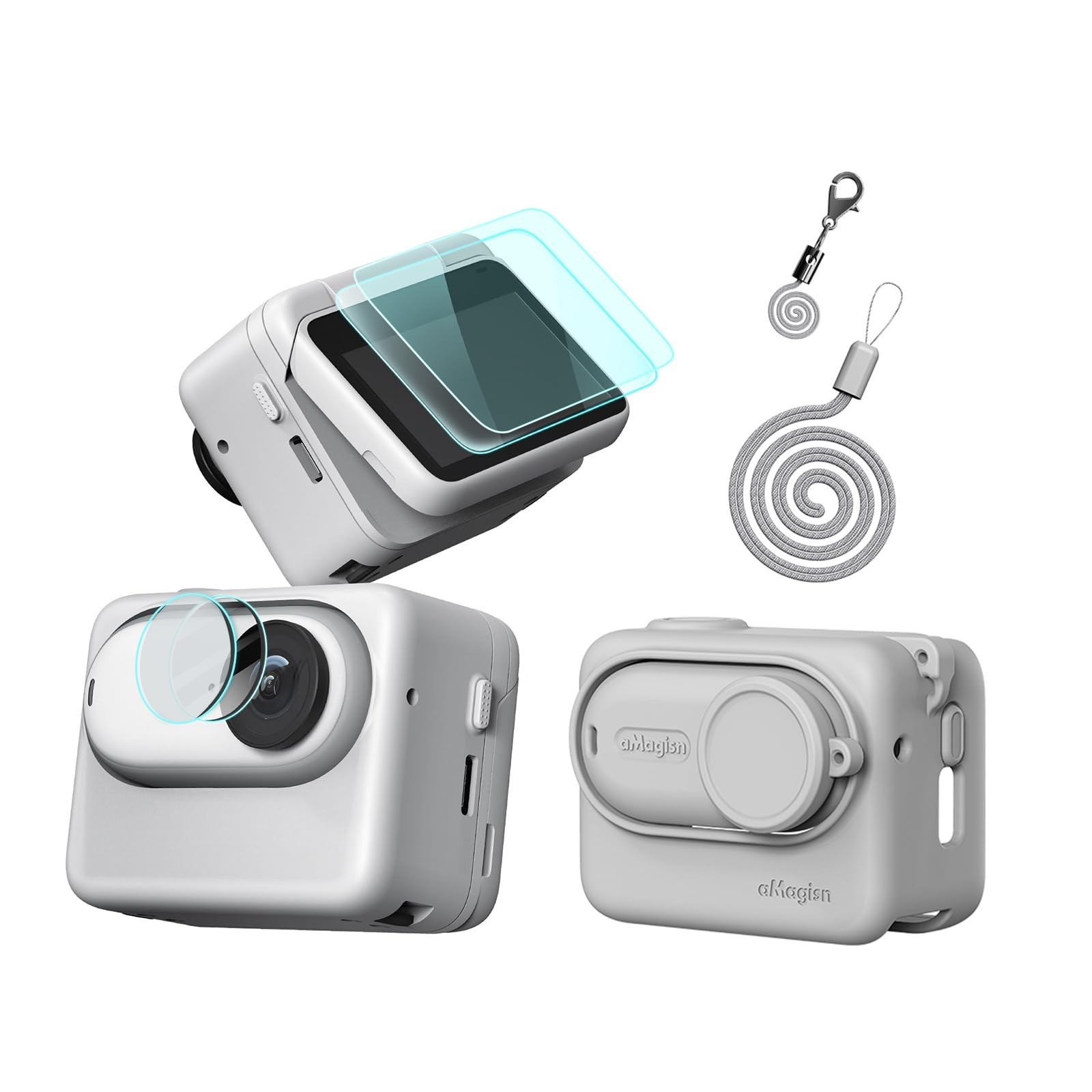 Silicone Protective Cover Case,Screen and Lens Protector for Insta360 GO 3S (...