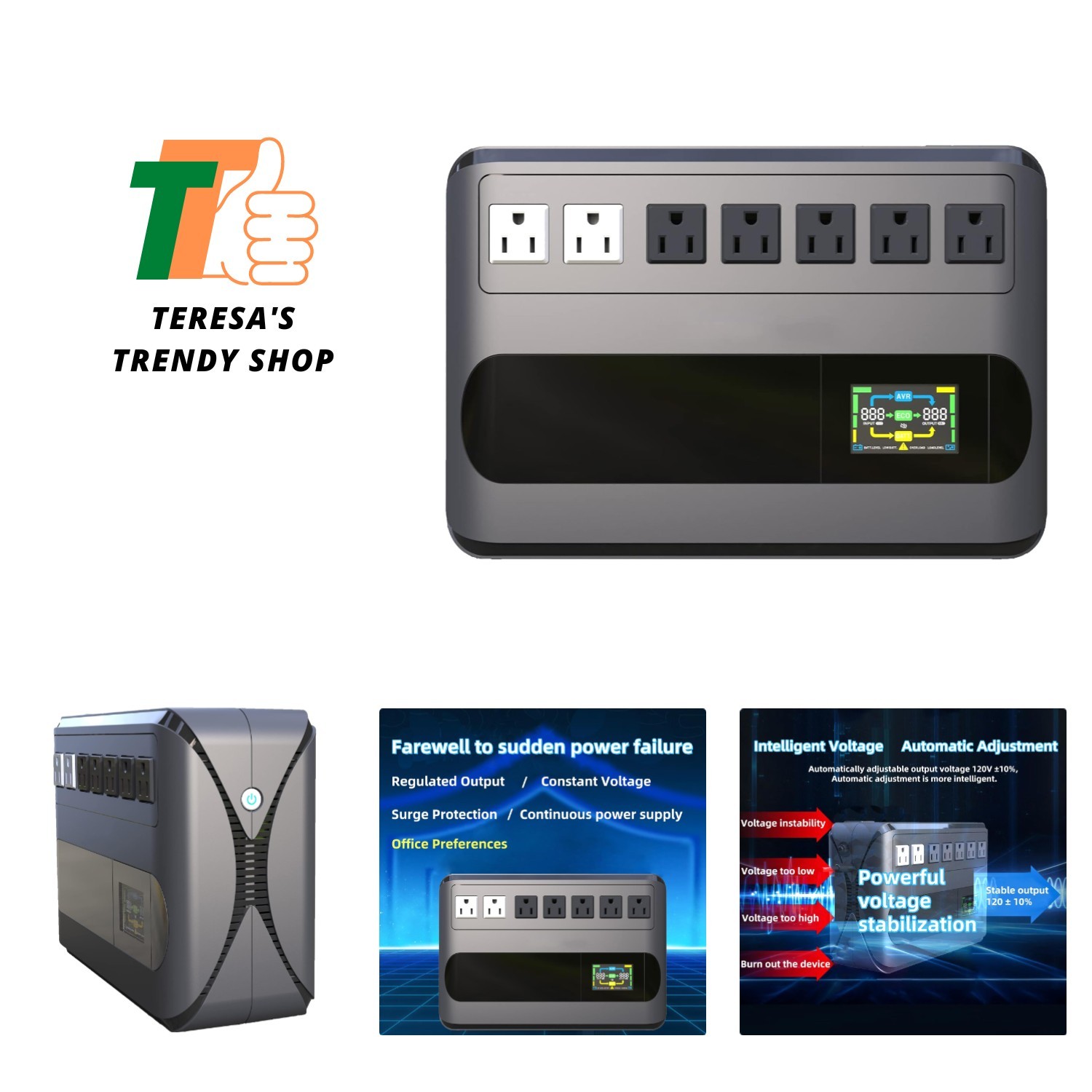 Reliable 1000VA/500W UPS with Intelligent LCD Display & Surge Protection