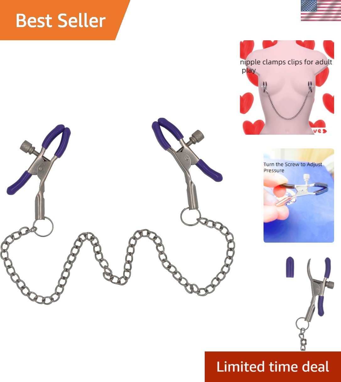 Nipple Chain Adult Toy - Adjustable Silver Stainless Steel Body Jewelry for S...