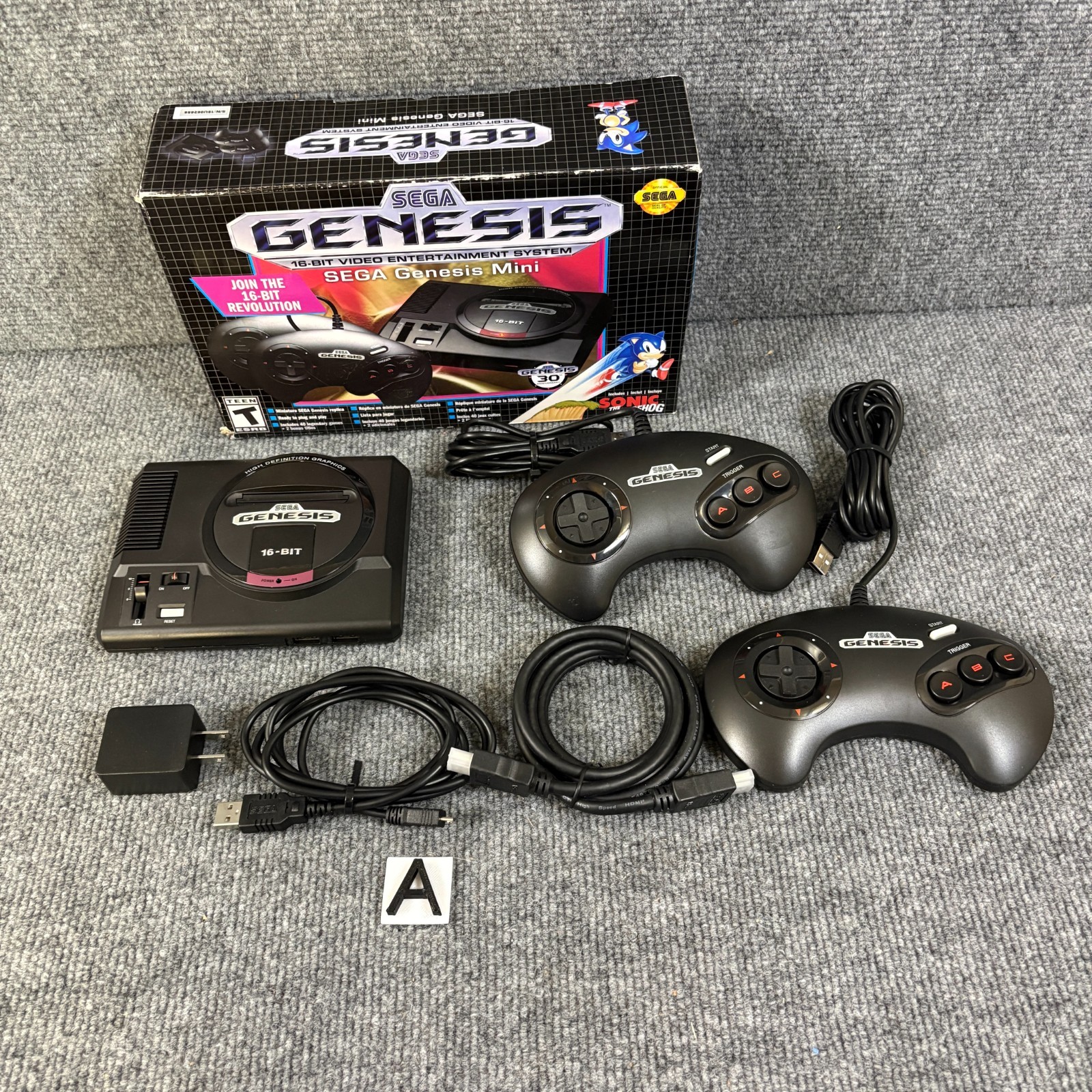 Sega Genesis Mini Console 2 Controllers Power Cord HDMI Cable Box 40+ Games