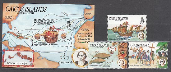 Turks and Caicos - Caicos Mail Yvert 44/6+H,6 ** Mnh Christopher Columbus