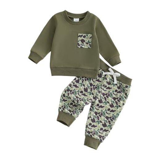 Toddler Baby Boy Fall Winter Clothes Retro Embroidery 12-18 Months Camo Green
