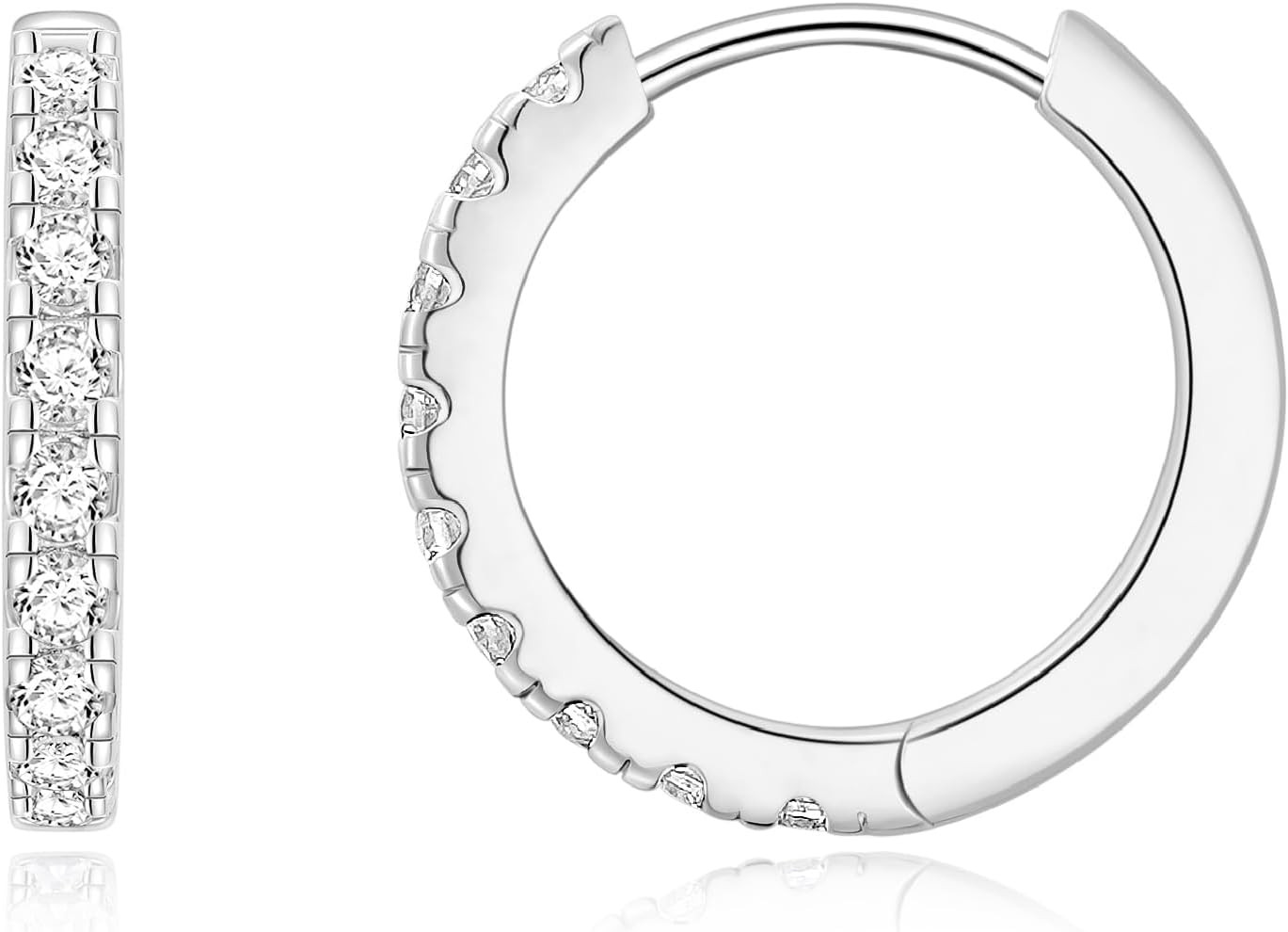 Huggie Earrings S925 Sterling Silver Cubic Zirconia Small Hoop Earrings - 15Mm S