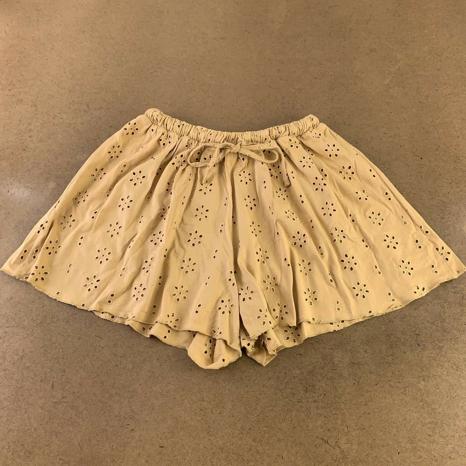 Asos Womens Broderie Flippy Shorts Khaki Eyelet Embroidered Drawstring 6 New