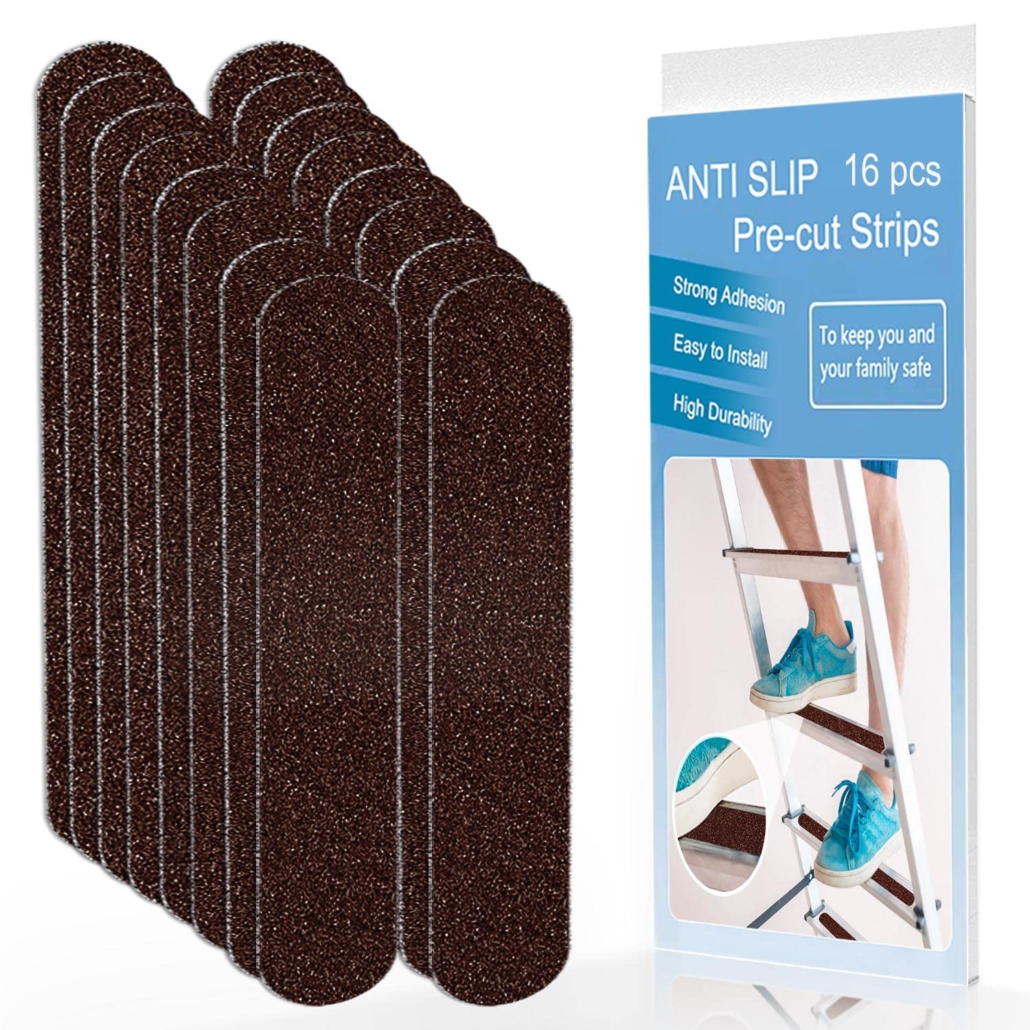 Anti Slip Tape, 16pcs Non Pre-Cut Strips, Treads Safety 2" x 12", Brown 