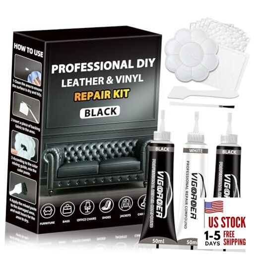 Black Leather Repair Kit Car Interior, Vinyl Repair Kit for Furniture, Sofa, 